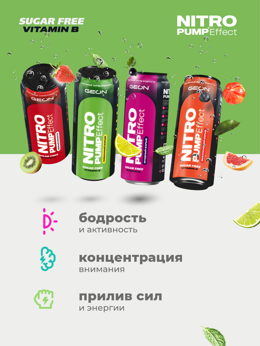 Энергетический напиток GEON™ NITRO PUMP Effect, Лимонный взрыв, 450 мл